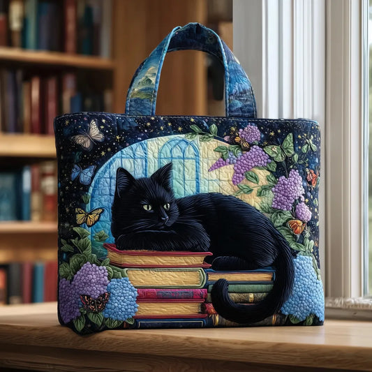 Handcrafted Black Cat on Books Bag