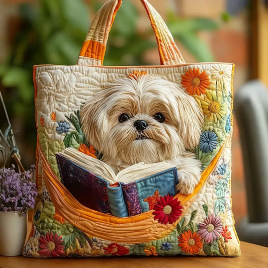 Handcrafted Shih Tzu with Books and Flowers Bag