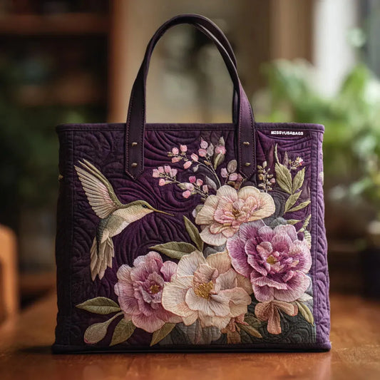 Handcrafted Quilted Bag – Hummingbirds & Orchids