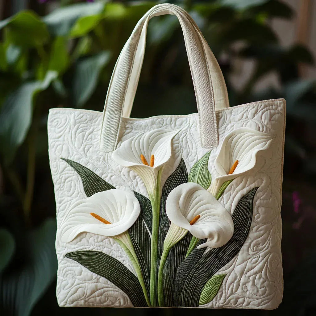 Handcrafted Quilted Bag – White Calla Lilies